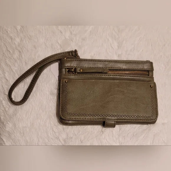 Maisie Faux Leather Flap Wristlet, Olive Green - Picture 1 of 5